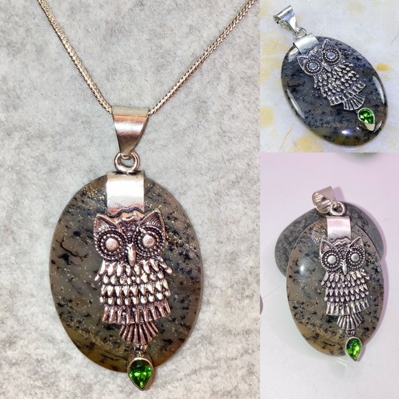 Picasso Jasper Gemstone Handmade Owl Boho Pendant - Picture 3 of 6